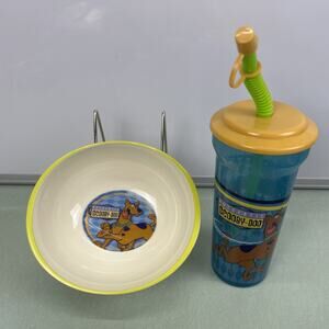 Vintage Scooby Doo Dishes Melamine Kids Bowl & Sippy Sipper Cup With Straw